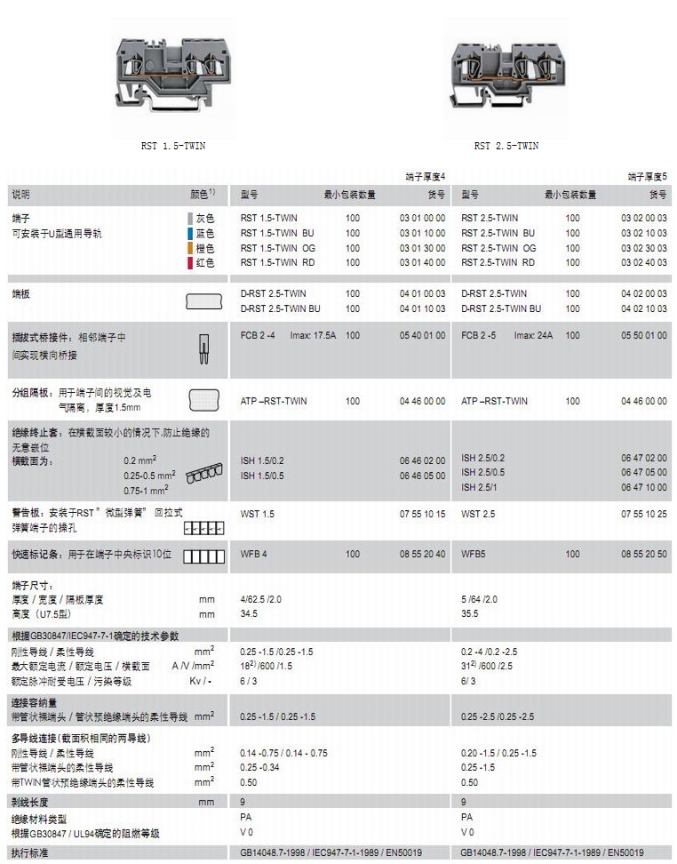   三導(dǎo)線直通彈簧端子RST1.5-RST2.5