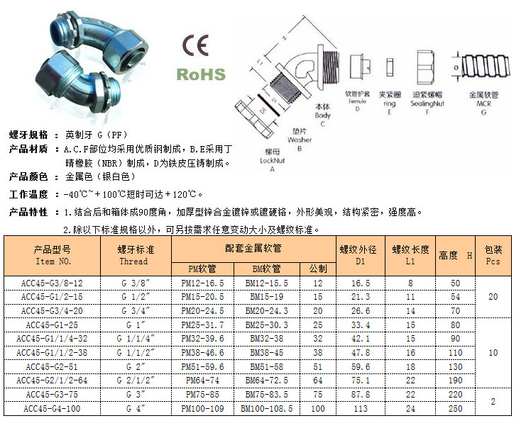 45度彎角軟管接頭